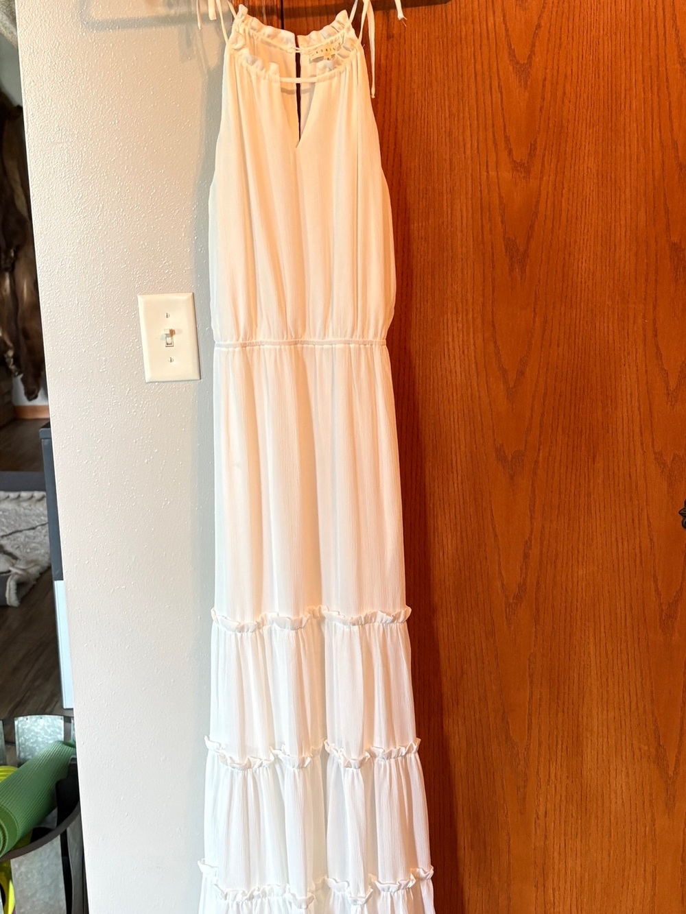 Promesa White Halter Maxi Dress with Smocked Waist